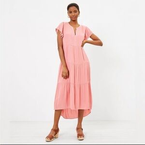 LOFT Pink V-Neck Flutter Sleeve Maxi Dress